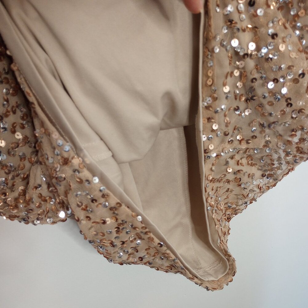 Adrianna Papell Gold Sequined Off-Shoulder Dress - Picture 7 of 13